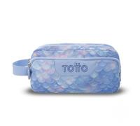 TOTTO - Estuche Escolar 3 Compartimentos, Modelo Agapec, Estuche Grande, Dimensiones 23 x 11.5 x 10.5 cm, Asa Lateral, Tiradores Ergonómicos con PVC, Tejido Resistente, Estampado Nacar Azul