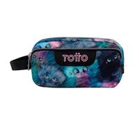 TOTTO - Estuche Escolar 3 Compartimentos, Modelo Agapec, Estuche Grande, Dimensiones 23 x 11.5 x 10.5 cm, Asa Lateral, Tiradores Ergonómicos con PVC, Tejido Resistente, Estampado Kitten Multicolor