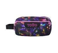 TOTTO - Estuche Escolar 3 Compartimentos, Modelo Agapec, Estuche Grande, Dimensiones 23 x 11.5 x 10.5 cm, Asa Lateral, Tiradores Ergonómicos con PVC, Tejido Resistente, Estampado Flower Galaxy