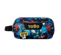 TOTTO - Estuche Escolar 3 Compartimentos, Modelo Agapec, Estuche Grande, Dimensiones 23 x 11.5 x 10.5 cm, Asa Lateral, Tiradores Ergonómicos con PVC, Tejido Resistente, Estampado Gamertag Azul