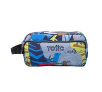 TOTTO - Estuche Escolar 3 Compartimentos, Modelo Agapec, Estuche Grande, Dimensiones 23 x 11.5 x 10.5 cm, Asa Lateral, Tiradores Ergonómicos con PVC, Tejido Resistente, Estampado Lazel