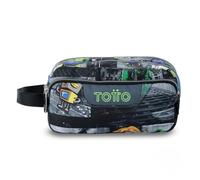 TOTTO - Estuche Escolar 3 Compartimentos, Modelo Agapec, Estuche Grande, Dimensiones 23 x 11.5 x 10.5 cm, Asa Lateral, Tiradores Ergonómicos con PVC, Tejido Resistente, Estampado Rolly Negro