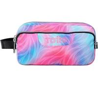 TOTTO - Estuche Escolar 3 Compartimentos, Modelo Agapec, Estuche Grande, Dimensiones 23 x 11.5 x 10.5 cm, Asa Lateral, Tiradores Ergonómicos con PVC, Tejido Resistente, Estampado Fritz Glitter