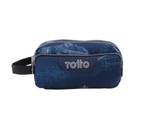 TOTTO - Estuche Escolar 3 Compartimentos, Modelo Agapec, Estuche Grande, Dimensiones 23 x 11.5 x 10.5 cm, Asa Lateral, Tiradores Ergonómicos con PVC, Tejido Resistente, Estampado Blueprint Azul
