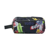 TOTTO - Estuche Escolar 3 Compartimentos, Modelo Agapec, Estuche Grande, Dimensiones 23 x 11.5 x 10.5 cm, Asa Lateral, Tiradores Ergonómicos con PVC, Tejido Resistente, Estampado Sticky