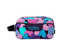 TOTTO - Estuche Escolar 3 Compartimentos, Modelo Agapec, Estuche Grande, Dimensiones 23 x 11.5 x 10.5 cm, Asa Lateral, Tiradores Ergonómicos con PVC, Tejido Resistente, Estampado Dear Blue Corazones