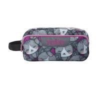 TOTTO - Estuche Escolar 3 Compartimentos, Modelo Agapec, Estuche Grande, Dimensiones 23 x 11.5 x 10.5 cm, Asa Lateral, Tiradores Ergonómicos con PVC, Tejido Resistente, Estampado Kitten Rose