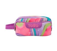 TOTTO - Estuche Escolar 3 Compartimentos, Modelo Agapec, Estuche Grande, Dimensiones 23 x 11.5 x 10.5 cm, Asa Lateral, Tiradores Ergonómicos con PVC, Tejido Resistente, Estampado Ferri Morado