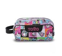 TOTTO - Estuche Escolar 3 Compartimentos, Modelo Agapec, Estuche Grande, Dimensiones 23 x 11.5 x 10.5 cm, Asa Lateral, Tiradores Ergonómicos con PVC, Tejido Resistente, Estampado K-Pop Rosa