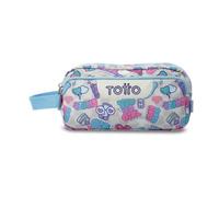 TOTTO - Estuche Escolar 3 Compartimentos, Modelo Agapec, Estuche Grande, Dimensiones 23 x 11.5 x 10.5 cm, Asa Lateral, Tiradores Ergonómicos con PVC, Tejido Resistente, Estampado Gommis