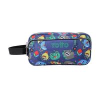 TOTTO - Estuche Escolar 3 Compartimentos, Modelo Agapec, Estuche Grande, Dimensiones 23 x 11.5 x 10.5 cm, Asa Lateral, Tiradores Ergonómicos con PVC, Tejido Resistente, Estampado Tello