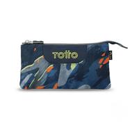 TOTTO - Estuche Escolar 3 Compartimentos, Modelo Tablero, Estuche Grande, Dimensiones 22 x 11 x 3.5 cm, Una Cremallera, Tejido Resistente y Repelente a Líquidos, Estampado Groove Azul