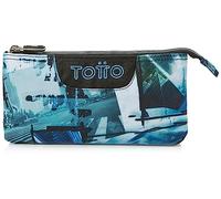 TOTTO - Estuche Escolar 3 Compartimentos, Modelo Tablero, Estuche Grande, Dimensiones 22 x 11 x 3.5 cm, Una Cremallera, Tejido Resistente y Repelente a Líquidos, Estampado Postales y Casetes