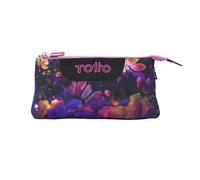 TOTTO - Estuche Escolar 3 Compartimentos, Modelo Tablero, Estuche Grande, Dimensiones 22 x 11 x 3.5 cm, Una Cremallera, Tejido Resistente y Repelente a Líquidos, Estampado Flower Galaxy