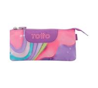 TOTTO - Estuche Escolar 3 Compartimentos, Modelo Tablero, Estuche Grande, Dimensiones 22 x 11 x 3.5 cm, Una Cremallera, Tejido Resistente y Repelente a Líquidos, Estampado Ferri Morado
