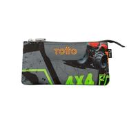TOTTO - Estuche Escolar 3 Compartimentos, Modelo Tablero, Estuche Grande, Dimensiones 22 x 11 x 3.5 cm, Una Cremallera, Tejido Resistente y Repelente a Líquidos, Estampado Truck Negro