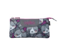 TOTTO - Estuche Escolar 3 Compartimentos, Modelo Tablero, Estuche Grande, Dimensiones 22 x 11 x 3.5 cm, Una Cremallera, Tejido Resistente y Repelente a Líquidos, Estampado Kitten Rose