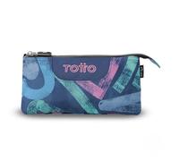 TOTTO - Estuche Escolar 3 Compartimentos, Modelo Tablero, Estuche Grande, Dimensiones 22 x 11 x 3.5 cm, Una Cremallera, Tejido Resistente y Repelente a Líquidos, Estampado Roomin Azul