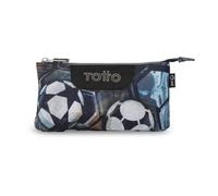TOTTO - Estuche Escolar 3 Compartimentos, Modelo Tablero, Estuche Grande, Dimensiones 22 x 11 x 3.5 cm, Una Cremallera, Tejido Resistente y Repelente a Líquidos, Estampado Verat Soccer