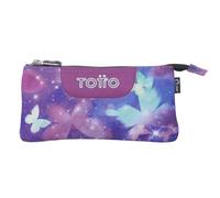 TOTTO - Estuche Escolar 3 Compartimentos, Modelo Tablero, Estuche Grande, Dimensiones 22 x 11 x 3.5 cm, Una Cremallera, Tejido Resistente y Repelente a Líquidos, Estampado Star Butterfly Glitter