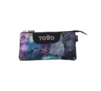 TOTTO - Estuche Escolar 3 Compartimentos, Modelo Tablero, Estuche Grande, Dimensiones 22 x 11 x 3.5 cm, Una Cremallera, Tejido Resistente y Repelente a Líquidos, Estampado Kitten Gris