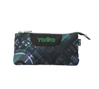 TOTTO - Estuche Escolar 3 Compartimentos, Modelo Tablero, Estuche Grande, Dimensiones 22 x 11 x 3.5 cm, Una Cremallera, Tejido Resistente y Repelente a Líquidos, Estampado Mixer Black