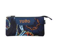TOTTO - Estuche Escolar 3 Compartimentos, Modelo Tablero, Estuche Grande, Dimensiones 22 x 11 x 3.5 cm, Una Cremallera, Tejido Resistente y Repelente a Líquidos, Estampado Zord Azul