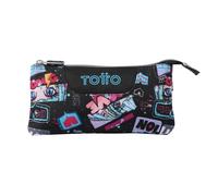 TOTTO - Estuche Escolar 3 Compartimentos, Modelo Tablero, Estuche Grande, Dimensiones 22 x 11 x 3.5 cm, Una Cremallera, Tejido Resistente y Repelente a Líquidos, Estampado Misato