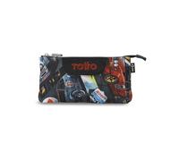 TOTTO - Estuche Escolar 3 Compartimentos, Modelo Tablero, Estuche Grande, Dimensiones 22 x 11 x 3.5 cm, Una Cremallera, Tejido Resistente y Repelente a Líquidos, Estampado Rally Red