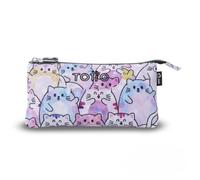 TOTTO - Estuche Escolar 3 Compartimentos, Modelo Tablero Glitter, Estuche Grande, Dimensiones 22 x 11 x 3.5 cm, Una Cremallera, Tejido Resistente y Repelente a Líquidos, Estampado Paws Rosa