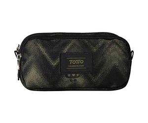 TOTTO - Estuche Escolar Dos Compartimentos, Modelo Erezo, Estuche Grande, Dimensiones 9.5 x 20 x 7 cm, Compartimento Principal y Bolsillo Delantero con Cremallera, Estampado Cristal Negro