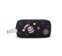 TOTTO - Estuche Escolar Dos Compartimentos, Modelo Glowing Black, Estuche Grande, Dimensiones 23 x 12 x 9 cm, Asa Lateral, con Identificador en Parte Posterior, Compacto y Resistente, Color Negro