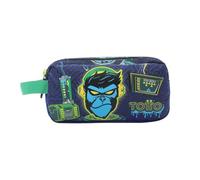 TOTTO - Estuche Escolar Dos Compartimentos, Modelo Kong Lab, Estuche Grande, Dimensiones 23 x 12 x 8.5 cm, Asa Lateral, con Identificador en Parte Posterior, Compacto y Resistente, Color Azul