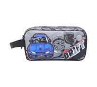 TOTTO - Estuche Escolar Dos Compartimentos, Modelo Racing, Estuche Grande, Dimensiones 23 x 12 x 8.5 cm, Asa Lateral, con Identificador en Parte Posterior, Compacto y Resistente, Color Gris
