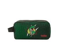 TOTTO - Estuche Escolar Dos Compartimentos, Modelo Rex Dino, Estuche Grande, Dimensiones 23 x 12 x 9 cm, Asa Lateral, con Identificador en Parte Posterior, Compacto y Resistente, Color Verde