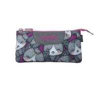TOTTO - Estuche Escolar 3 Compartimentos, Modelo Tablero, Estuche Grande, Dimensiones 22 x 11 x 3.5 cm, Una Cremallera, Tejido Resistente y Repelente a Líquidos, Estampado Kitten Rose