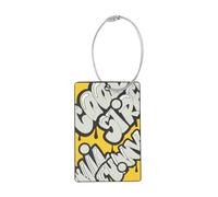 TOTTO - Identificador Maleta Viaje, Modelo Travel Tag, Etiqueta de Equipaje con Placa de Dirección, Cable de Acero tipo Guaya, Diseño Original, Accesorios de Viaje, Estampado Lettering Yellow