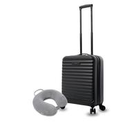 TOTTO - Kit Viaje con Maleta Cabina Color Negro + Almohada de Viaje Color Moonstone Grey, Maleta con Alta Resistencia a Impactos, Ruedas 360º, Almohada Memory Foam, Ideal para Viajes y Escapadas