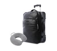 TOTTO - Kit Viaje con Maleta Trolley Cabina de Tela Color Negro + Almohada de Viaje Color Moonstone Grey, Maleta Expandible con Bolsillo Pc 16", Almohada Memory Foam, Ideal para Viajes y Escapadas