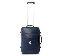 TOTTO - Maleta Cabina Tela Oficial del Real Madrid, Maleta de Viaje 34L, Bolsillo Interno en Malla, Compartimento para Pc 16 Pulgadas, 2 Ruedas, Bolsillo Botella, Argollas para Candado, Color Azul