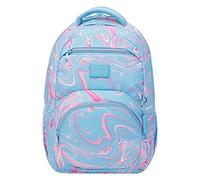 TOTTO - Mochila para Ordenador Portátil 14 Pulgadas, Modelo Tracer 4, Mochila Eco-Friendly, 3 Compartimentos, Cremalleras con Argolla para Candado, 2 Bolsillos para Botella, Estampado Azul y Rosa