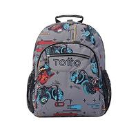 TOTTO - Mochila escolar Acuareles - Adaptable a carro - Perfecta para los días escolares - Diseño Gris con robots