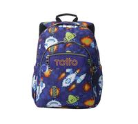 TOTTO - Mochila Escolar Adaptable a Carro, Modelo Acuareles, Capacidad 20 L, Bolsillo para Pc 14", 2 Bolsillo Botella, Espaldar Ergonómico con Flujo de Aire, Cómodas Correas en S, Estampado Space Blue