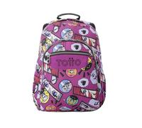 TOTTO - Mochila Escolar Adaptable a Carro, Modelo Acuareles, Capacidad 20 L, Bolsillo para Pc 14", 2 Bolsillo Botella, Espaldar Ergonómico con Flujo de Aire, Cómodas Correas en S, Estampado Kitsune