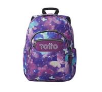 TOTTO - Mochila Escolar Adaptable a Carro, Modelo Acuareles, Capacidad 20 L, Bolsillo Pc 14", 2 Bolsillo Botella, Espaldar Ergonómico con Flujo de Aire, Correas en S, Estampado Star Butterfly Glitter