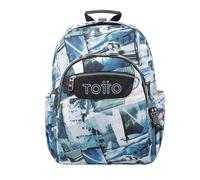 TOTTO - Mochila Escolar Adaptable a Carro, Modelo Acuareles, Capacidad 20 L, Bolsillo Pc 14", 2 Bolsillo Botella, Espaldar Ergonómico con Flujo de Aire, Correas en S, Estampado Postales y Casetes