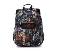 TOTTO - Mochila Escolar Adaptable a Carro, Modelo Acuareles, Capacidad 20 L, Bolsillo Pc 14", Bolsillos Botella, Espaldar Ergonómico con Flujo de Aire, Cómodas Correas en S, Estampado Rally Red