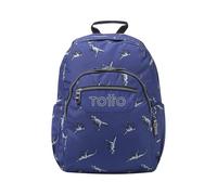 TOTTO - Mochila Escolar Adaptable a Carro, Modelo Acuareles, Capacidad 20 L, Bolsillo Pc 14", Bolsillos Botella, Espaldar Ergonómico con Flujo de Aire, Cómodas Correas en S, Estampado Dinosaurs Blue