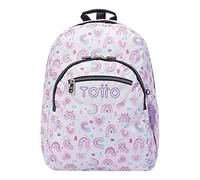 TOTTO - Mochila Escolar Adaptable a Carro, Modelo Acuareles, Capacidad 20L, Bolsillo Botella, Espaldar Ergonómico con Flujo de Aire, Correas en S para Mayor Comodidad, Estampado Blanco y Arcoíris Rosa