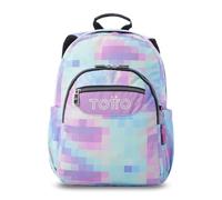 TOTTO - Mochila Escolar Adaptable a Carro, Modelo Acuareles Glitter, Capacidad 20 L, Bolsillo para Pc 14", 2 Bolsillo Botella, Espaldar Ergonómico con Flujo de Aire, Correas en S, Estampado Pixelly